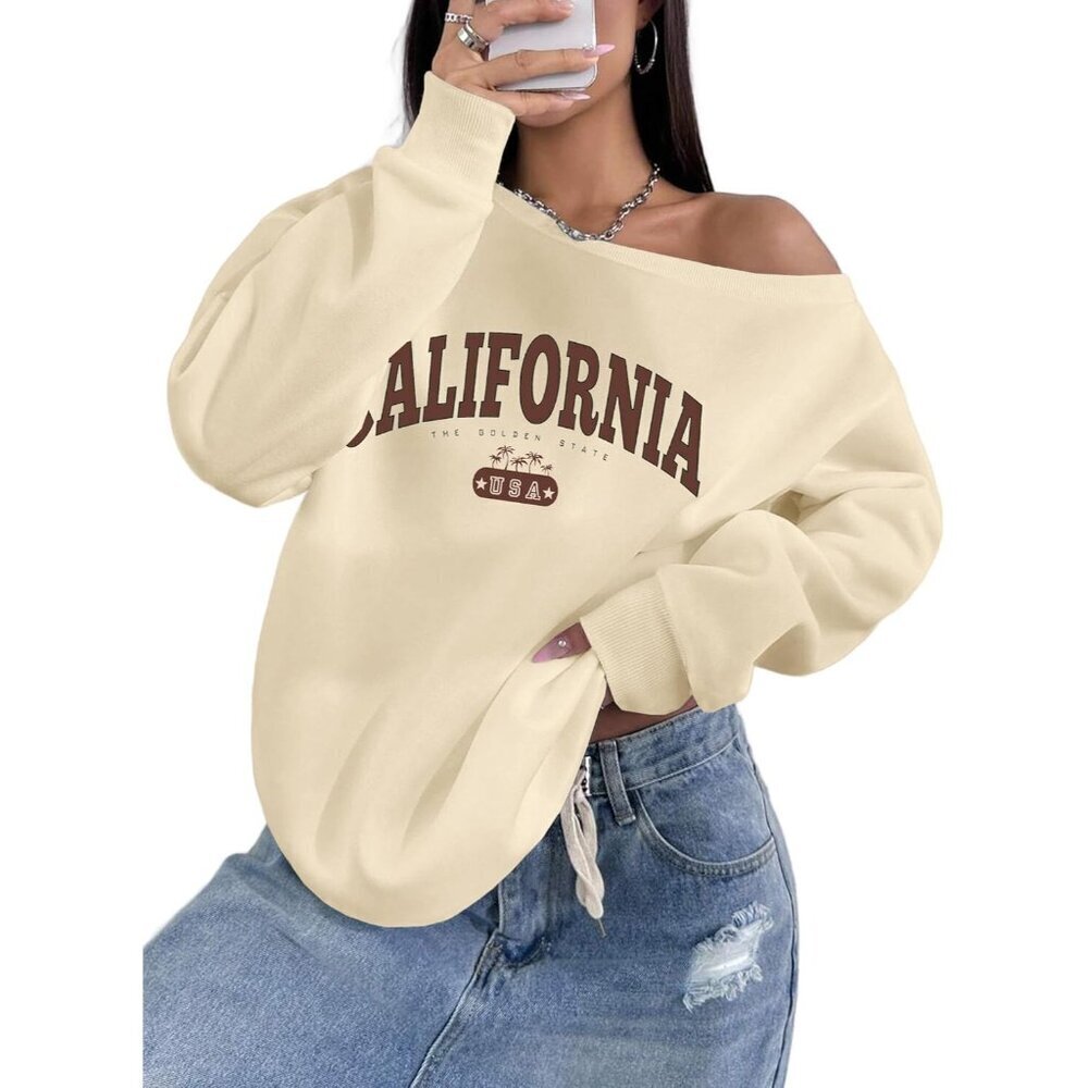 Women's Oversized Off Shoulder Sweatshirt Long Sleeve Casual Pullover